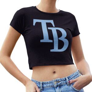 NEW Tampa Bay Rays TB Team Color Pop Form Fit Crop Top Shirt BLACK